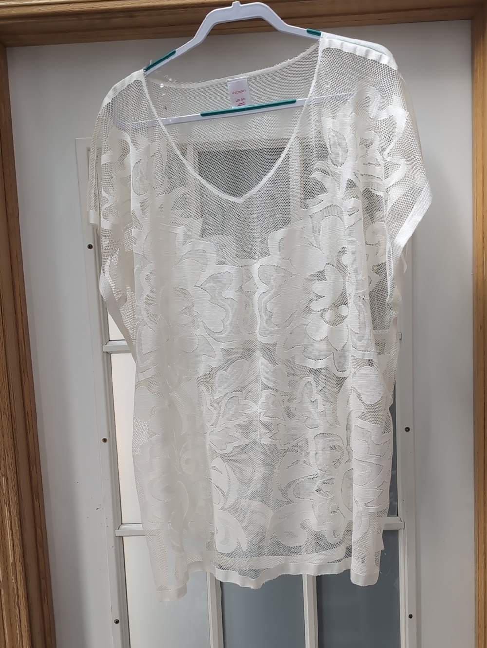 Xhilaration Cream Floral Lace Mesh V-Neck Beach Coverup Tunic